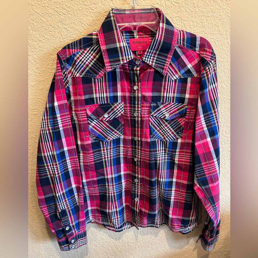 Women’s Patrona Pink Plaid Button Down Shirt - Size Medium